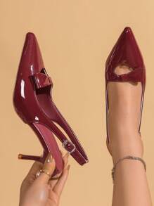 Women's Pointed Toe High Heel Shoes With Bowknot, Wine Red Glossy Vamp, Hollow-Out Backless, Stiletto Sandals, Versatile & Elegant, Spring 2025 New Collection