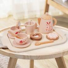 Jeu de thé et gâteaux en bois pour enfants, service à thé, batterie de cuisine jouet, jeu de rôle éducatif et de simulation, jouet de développement préscolaire, jouet interactif parent-enfant