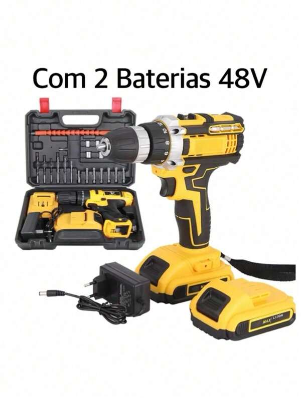 Parafusadeira Furadeira 48V 2 Baterias Muito Forte Com Maleta Completa