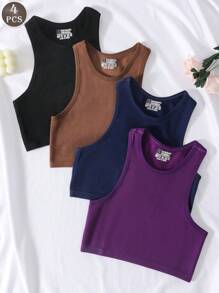 4pcs/Set Women Casual Sports Bras Without Pads, Breathable & Comfortable Athletic Tops - 彩色 - 查看 1