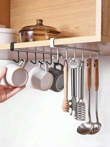 2pcs Iron Hook, 6 Hooks/12 Hooks, Mugs, Coffee Cups, Cup Holders, Kitchen Tools, Hats, Scarf Storage Racks, Suitable For Use Under Kitchen Bars, Coffee Bars, Wardrobes, And Cabinets - One Size - View 1