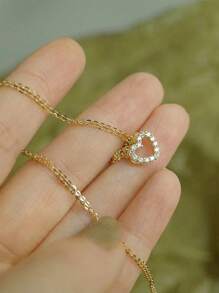 Collar con colgante hueco con corazón de circonita delicado de plata esterlina 925, regalo para ocasiones especiales, fiestas, uso diario, joyería de alta calidad para mujeres, estilo caja al azar