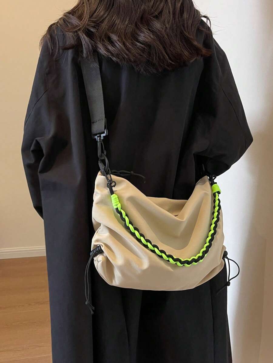 New Pleated Ladies' Shoulder Bag, Oxford Cloth Casual Versatile Solid Color Cross-Body Bag, Personalized Woven Tote Large Capacity Foldable Women Handbag