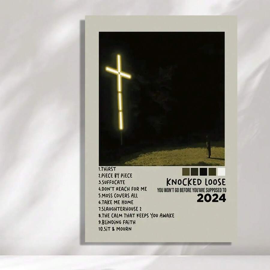 Framed Knocked Loose Album Cover Canvas Poster - Wall Art, Minimalist Cross Design With Lyrics Text, Ideal For Bars, Clubs, Cafes, Restaurants Decor, Cafe Art Piece | Atmospheric Artwork | Canvas, Music Decor Birthday Party Decor, Mother's Day New Year Easter Gift, Home Living Room Office Wall Decor, Perfect Gift And Wall Decoration - 框架 - 查看 1