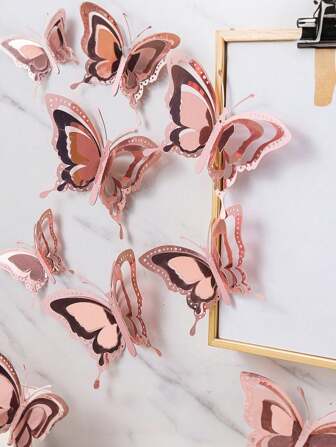 12 st 3D Fjärilsväggdekaler Festdekoration Festivaltillbehör Välvda dörrdekorationer DIY Hem Rum Bröllopsdekor Bordsdekorationer Tillbehör, Alla hjärtans dag, Jul, Halloween Dekorationsklistermärken