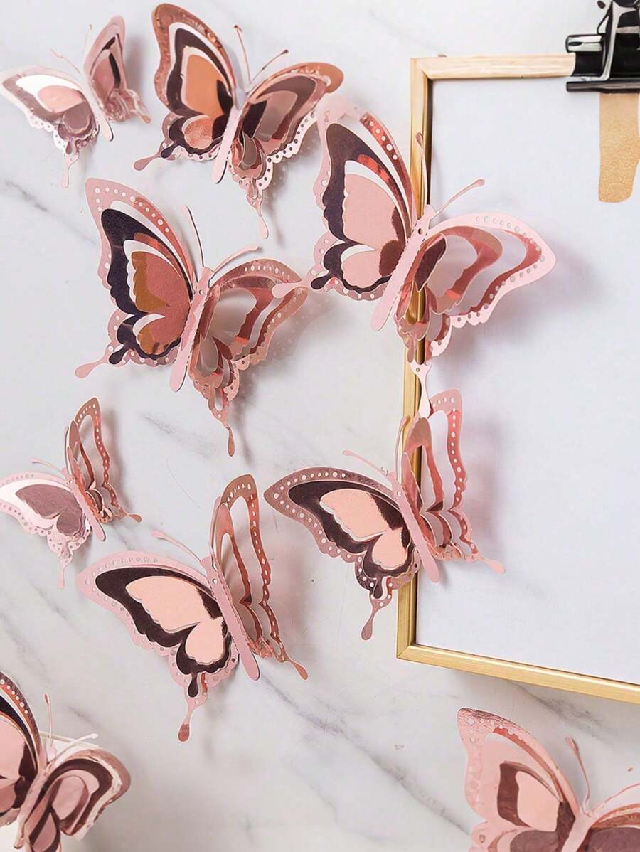 12 piezas Decoraciones de pared de mariposas 3D set, suministros para fiesta, decoración de festival, decoraciones de puerta arqueada, decoración DIY para el hogar, decoración de boda, centros de mesa, accesorios, para San Valentín, Navidad, Halloween - Multicolor - Ver 1