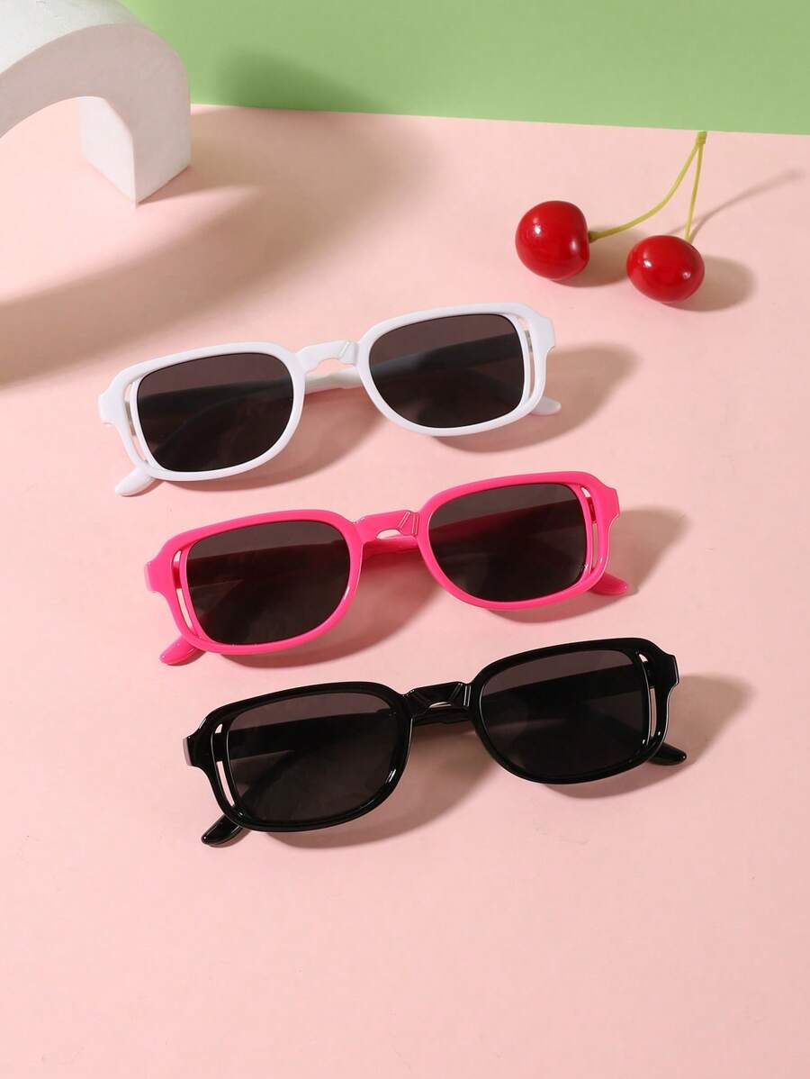 Juego de 3 piezas de gafas rectangulares de colores de tipo macaron plegables y portátiles para niños y niñas de 4 a 12 años, para combinar con atuendos en vacaciones y regalos festivos