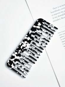 Pente de acrílico texturizado com dentes largos, estampa salpicada em preto e branco, antiestático, portátil, com efeito tartaruga, 1 unidade. Acessórios para cabelo.