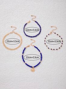 4/5pcs Set Minimalist Metal Bead, Shell Disc, Tassel, Rhinestone Chain Anklet Bracelets, Suitable For Middle East Ramadan Events, Beach Party, Dating, Gift (Handmade, Customized Length, Bead & Rhinestone Quantity Varies) - Multicolor - View 6