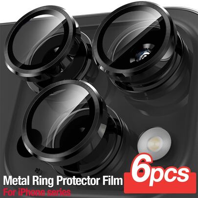 Yezodawee 6 piezas/paquete Protector de lente de cámara de vidrio templado ultra claro y antiarañazos - Compatible con iPhone 17 Pro Max/17 Pro/17 Air/17, 16 (6.1 pulgadas) y 16 Plus (6.7 pulgadas), Estuche protector de anillo de metal de vidrio templado 9H, transparente de alta definición, compatible con iPhone 15 Pro Max, 14 Plus, 13, 12, 11, 15 Pro, 15 Plus, 14 Pro - Perfectamente compatible con fundas de teléfono (3 piezas negro)