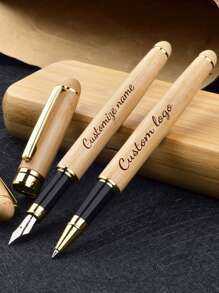 Customizable Ballpoint Pen, Bamboo & Metal Pen, Creative Logo Gift, Suitable For Office, Back To School, Wedding, Holiday Gifts For Parents, Colleagues, Friends