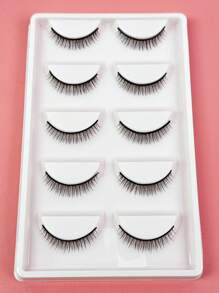 5 对短假睫毛，超自然睫毛，4-7 毫米长度，简单的黑色交叉睫毛，少女感，初学者化妆工具，硬毛整片睫毛条睫毛，睫毛，睫毛，假睫毛