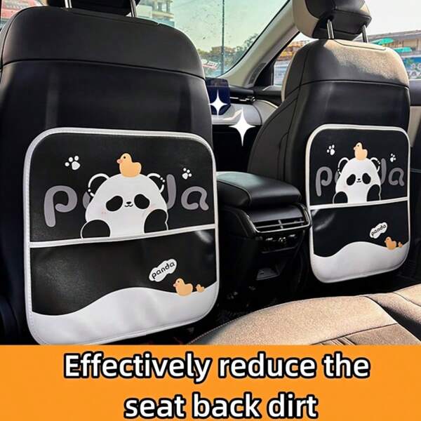 1 Cojín de pies adorable con diseño de panda apto para todas las temporadas, 1 Bolsa para respaldo de asiento con almacenamiento, 1 Cojín antiderrames para el respaldo del asiento trasero, Aplicable a todos los modelos de vehículos