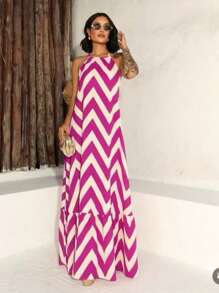 Women's Halter Backless Dress With Padded Cup H-6 - Morado Violeta - Ver 1