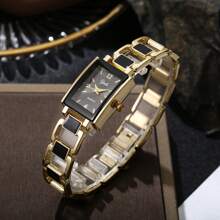 1 pieza Reloj de mujer de cuarzo para negocios con esfera cuadrada decorada con rhinestones y correa de pulsera