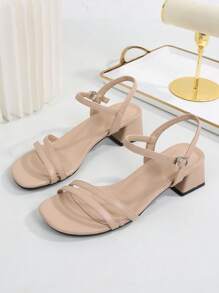 Plus Size Women's Classic High Heel Sandals With Back Strap, Open Toe Fashionable Retro Design, Versatile Casual Outdoor Wear - Apricot - View 5
