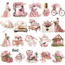 1 Pack Vintage Country Garden Pink Dress Sticker Sheets, Suitable For Scrapbooking, Diary, Notebook, Cutting Album Decorations - Red - View 2