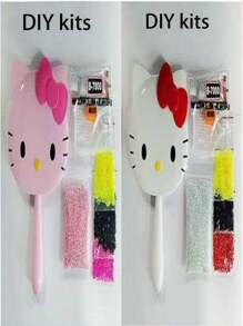 Sanrio 1 pieza Espejo de mano mini de Hello Kitty de Sanrio, espejo de maquillaje DIY con diseño de gato de la suerte, portátil para viajar (algunos colores de los accesorios al azar)
