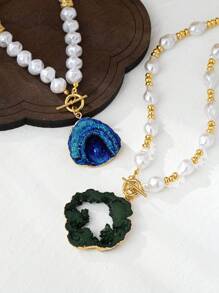 1pc Bohemian Style Faux Pearl Necklace, High-End Elegant Sophisticated Design Choker Necklace, Suitable For Formal Occasions