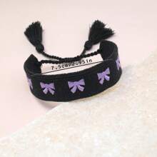 1 Stück handgefertigtes, retro besticktes Bohème-Armband mit Schleife, modisch geeignet für Familie, Freunde, Studenten, Feiertagsgeschenke, Partys, Reisen und den täglichen Gebrauch - Schwarz+Lila - Übersicht 9