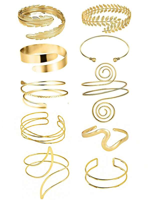 Set de 10 pulseras de metal minimalistas y ajustables, estilo de vacaciones de verano