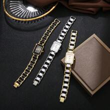 1 pieza Reloj de mujer de cuarzo para negocios con esfera cuadrada decorada con rhinestones y correa de pulsera