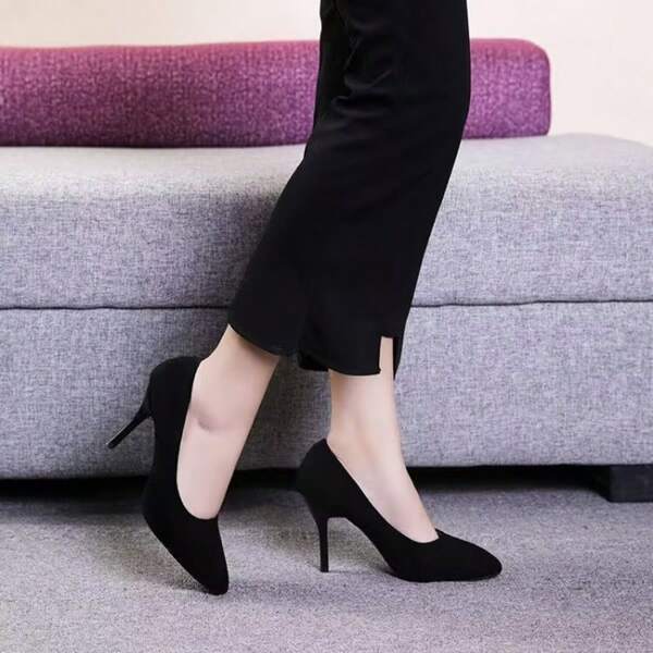Classic Black Pointed Toe High Heels, Slim Heel, 2025 Spring Summer New Sexy Formal Work Pumps, Versatile