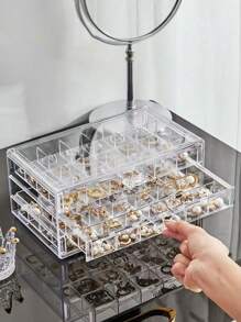 1pc Transparante Sieraden Opbergdoos, Gemaakt Van Anti-Oxidatie Fluweel En Acryl, Hoogwaardige Elegante Accessoire Displaydoos, Geschikt Voor Oorbellen, Ringen, Kettingen, Armbanden, Hangers, Moederdag, Valentijnsdag, Vriendinnencadeau