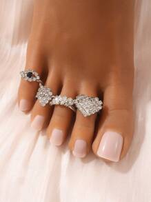 Set de 4 anillos de dedo del pie de mujer con diseños personalizados de corazón y geométricos con rhinestones brillantes, juego de joyas como regalo