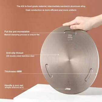 Plaque de conduction de chaleur multi-style et taille pour cuisinière à gaz, plaque diffuseur de chaleur portable avec poignée amovible, plaque d'adaptation à induction en acier inoxydable, plaque diffuseur de chaleur à induction durable pour le lait, le café, les ustensiles de cuisine