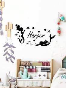 1pc Cartoon Personalize Custom Name Mermaid Wall Sticker Pvc Wall Stickers Wall Art Wall Paper For Living Room Bedroom Decal Creative Stickers Gifts Birthday Graduation