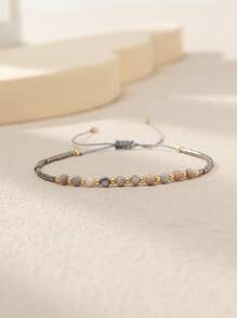 1条波西米亚风雕刻天然石珠可调节绳手链，幸运石友谊情侣手链