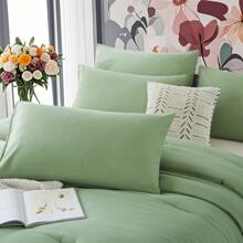 Queen Comforter Set Sage Green, 2 Pcs/3 Pcs Lightweight Comforters Queen Size Solid Bedding Comforters Sets, [1 Comforter, 1 Pc/2 Pcs Pillowcases] Universal All Seasons, Perfect For Your Bedroom Decor, Ideal Gift. - 淺綠 - 76 - 查看 7