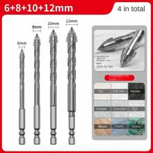 Four-Blade Serrated Eccentric Drill Bit, Suitable For: Tile/Concrete/Metal/Stainless Steel/Ceramic/Drilling, Ultra-Hard Special Electric Drill, High Hardness Dry Drilling, Specification Model: 6mm/8mm/10mm/12mm