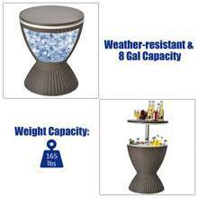 Lifezeal 8 Gallon 3 In 1 Patio Rattan Cooler Bar Table Adjust Ice Bucket Brown\Black - Brown - View 6