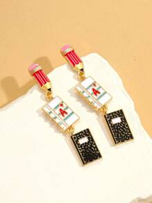 1 par de pendientes en forma de lápiz para gota, regalo para el Día de los Maestros y Temporada de Graduación, estilo de campus