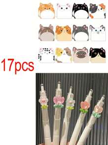 Conjunto de 12 notas adhesivas con diseños de gatos lindos, estilo Kawaii, notas adhesivas divertidas, libreta de notas adhesivas lindas para oficina, hogar, estudiantes y compañeros de cuarto, regalo ideal. Incluye 5 bolígrafos con flores y clip lindos, perfectos para estudiantes y niñas, un gran regalo para niños, amigos y novias para empezar la temporada escolar. Útiles escolares, de vuelta a clases.