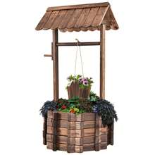 Lifezeal Outdoor Wooden Wishing Well Bucket Flower Plants Planter Patio Garden Home Decor - 原木色 - 查看 1