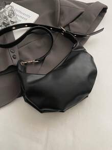 1pc Plain Color PU Shoulder Bag, Fashion High Capacity Crescent-Shaped Handbag Suitable For Women Outfit And Outdoor Shopping