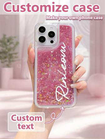 1pc TPU+PC Soft & Hard Combination Customizable Liquid Glitter Phone Case, Pink