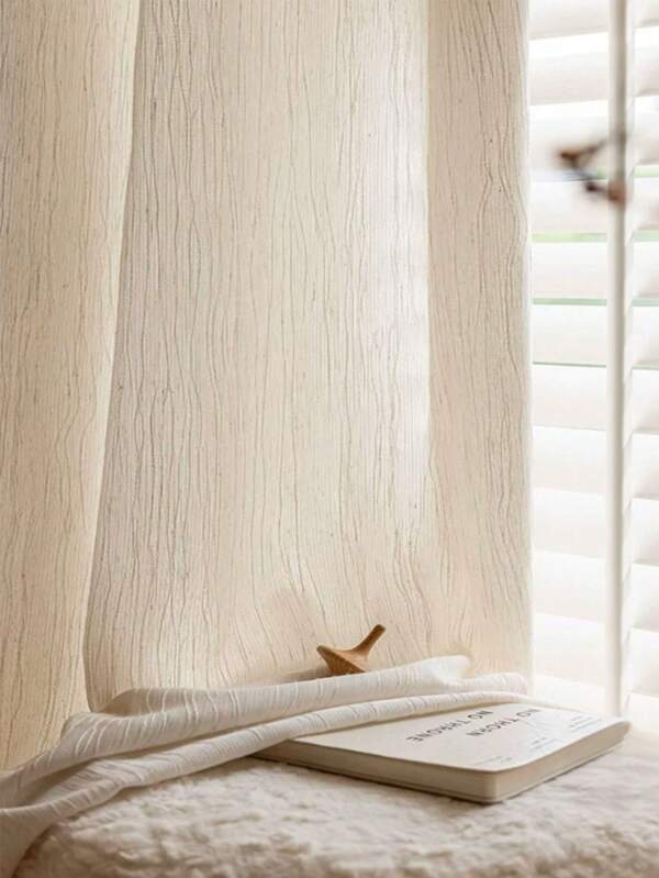 1PC Mosquito-Repellent Polyester-Linen Fabric French Vintage Beige Japanese Linen Semi-Sheer Curtains - Soft Heavyweight Fabric With Elegant Vertical Drape For Living Room Bedroom Curtains Natural Light Filtering Privacy Sheer Boho Home
