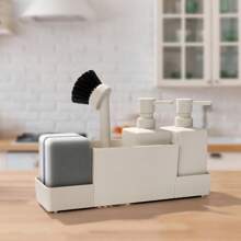 厨房皂液器套装，带海绵架和刷子，多功能用途，适用于厨房水槽、台面等厨房用品，厨房配件，厨房工具