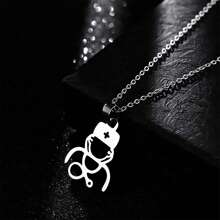 1 件不锈钢空心医生护士听诊器吊坠项链，简约时尚 - 銀色 - 查看 3