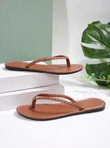 Spring/Summer New Arrival Women Flat Toe Post Sandals, Round Toe Flat Casual Slippers For Indoor & Outdoor Wear - Brown - View 8