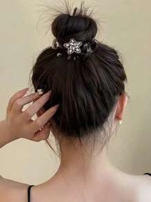 1pc Elegant Versatile Five-Pointed Star Beaded Spiral Hair Scrunchie, High-End Bouncy Hair Tie