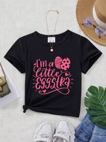 Easter Eggs Graphic Short Sleeve T-Shirt For Young Girls