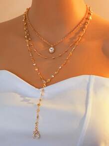 Vogue Whisper 1 pieza Collar en forma de Y multicapa dorado de estilo minimalista y elegante para mujer, adecuado como regalo de cumpleaños y para uso diario