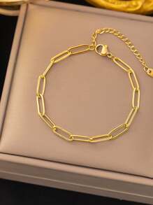 1 件/2 件镀金不锈钢简约回形针设计项链和手链，适合女性日常佩戴或作为送给母亲的礼物