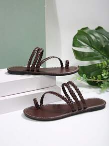 Sandalias con abierta para los dedos de los pies, de estilo casual con cordones, antideslizantes, para usar en exteriores y playa (chanclas) - Marrón Chocolate - Ver 8