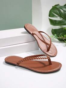 Spring/Summer New Arrival Women Flat Toe Post Sandals, Round Toe Flat Casual Slippers For Indoor & Outdoor Wear - Brown - View 7